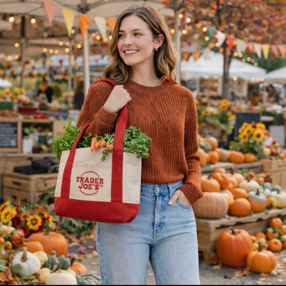 TRADER JOE’S MINI CANVAS TOTE LIMITED 2025 EDITION RED HANDLES REUSE RECYCLE - Picture 2 of 5